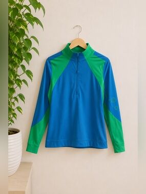 Lululemon Run 1/4 Zip Blue Lime Long Sleeve Thumbholes Sz M Training Color Block